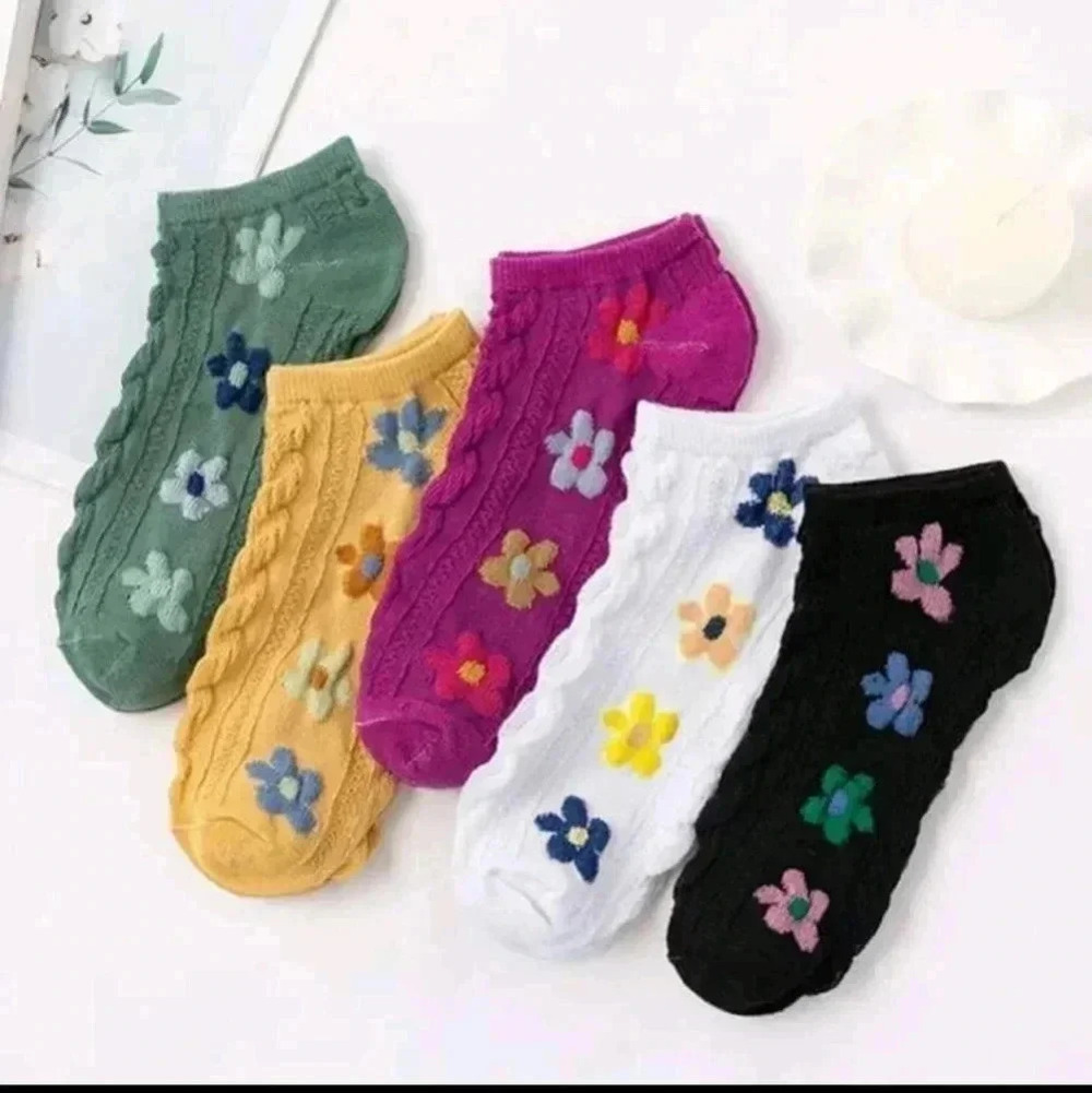 5 pair women's floral cute print multi color socks lightweight shoes yellow blac